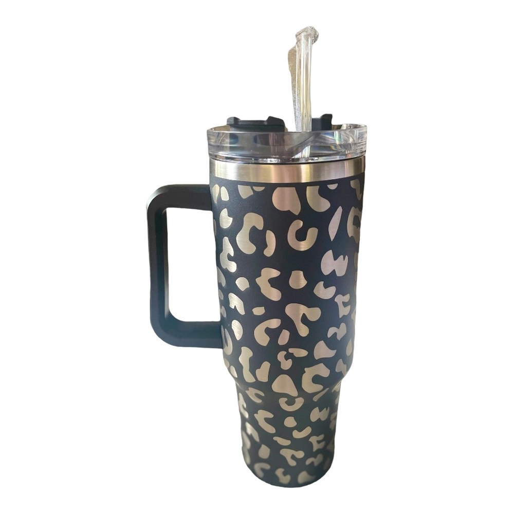 40oz Black Cheetah Print Tumbler